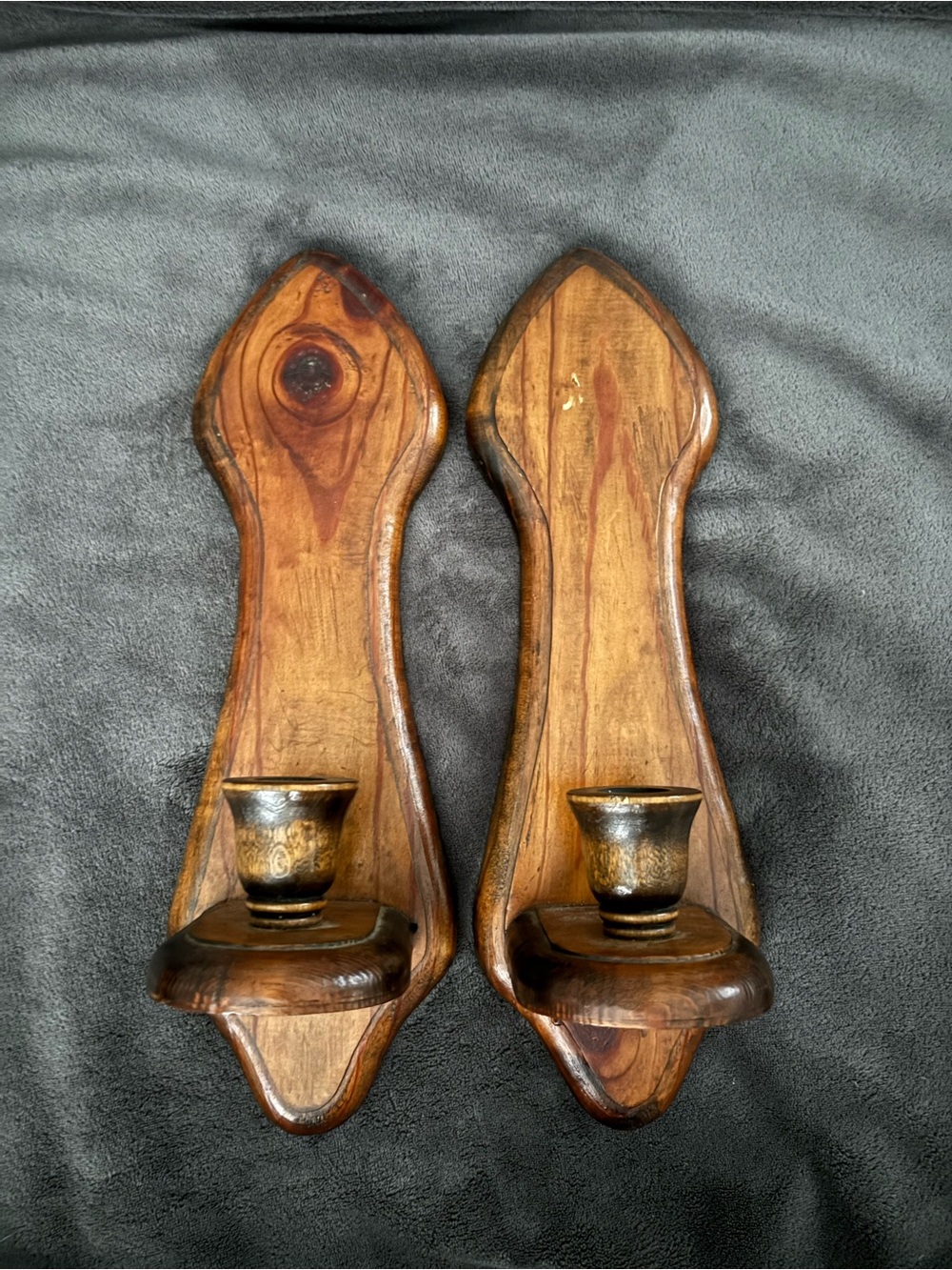 Handcrafted Wooden Wall Sconces with Candle Cups - Brown